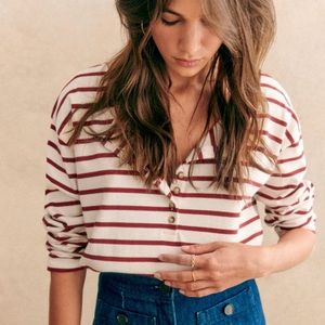 Sezane Ecru Burgundy GATSBY Stripe Mariniere - Small